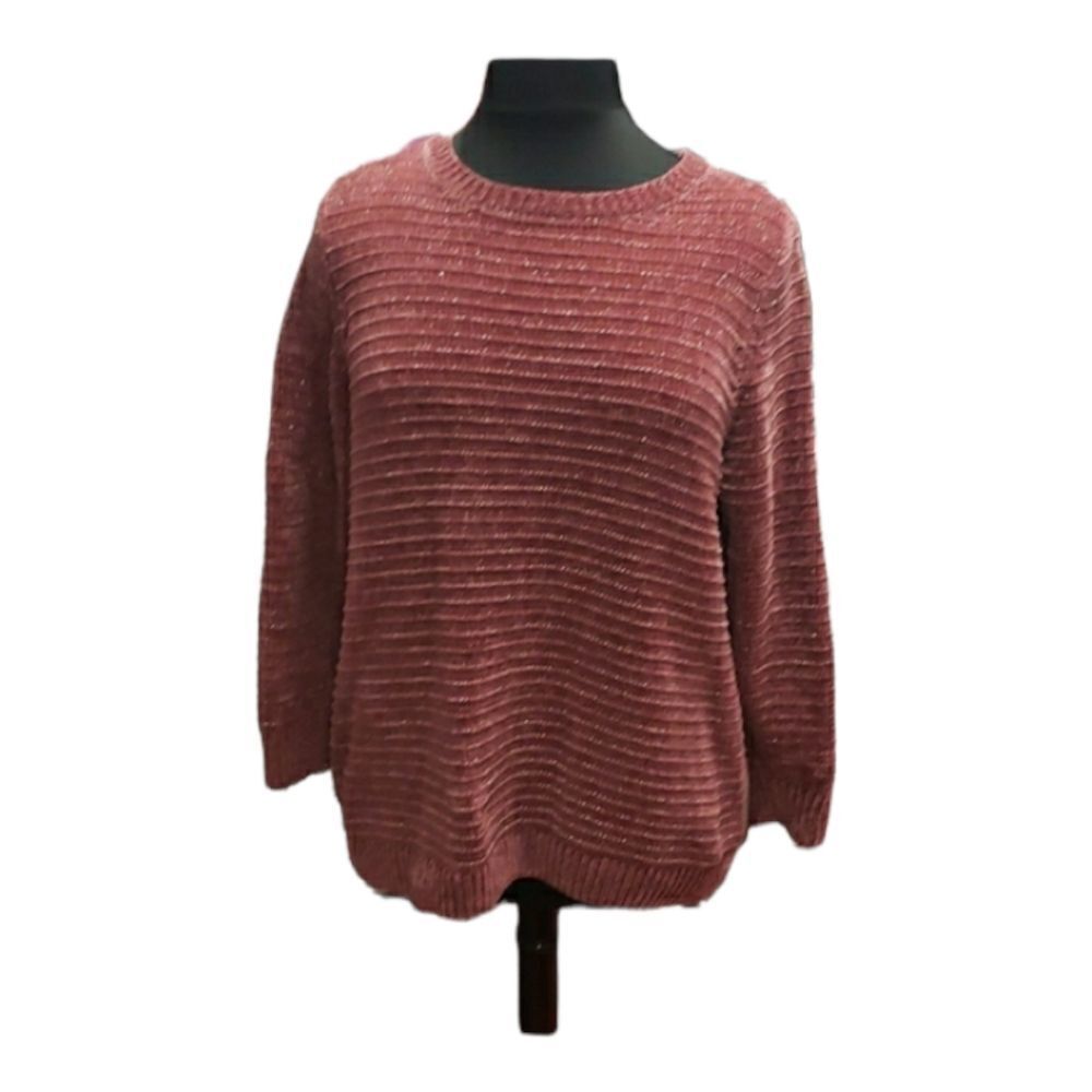 C.J Banks Pink/silver Chenelle Ribbed Crew Neck Sweater sz 2X EUC